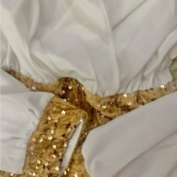 2 in 1 Party Dress White Top Sewn Together with Gold Sequin Skirt Mini - Picture 10 of 11